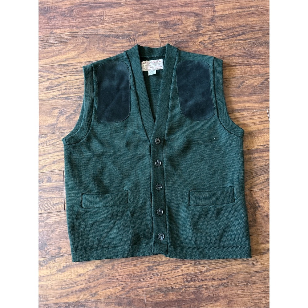 Vintage Filson Cardigan Vest - 100% Wool Size M Hunter Green - USA